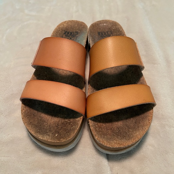 Brown and Tan REEF Slide Sandals - Picture 1 of 3